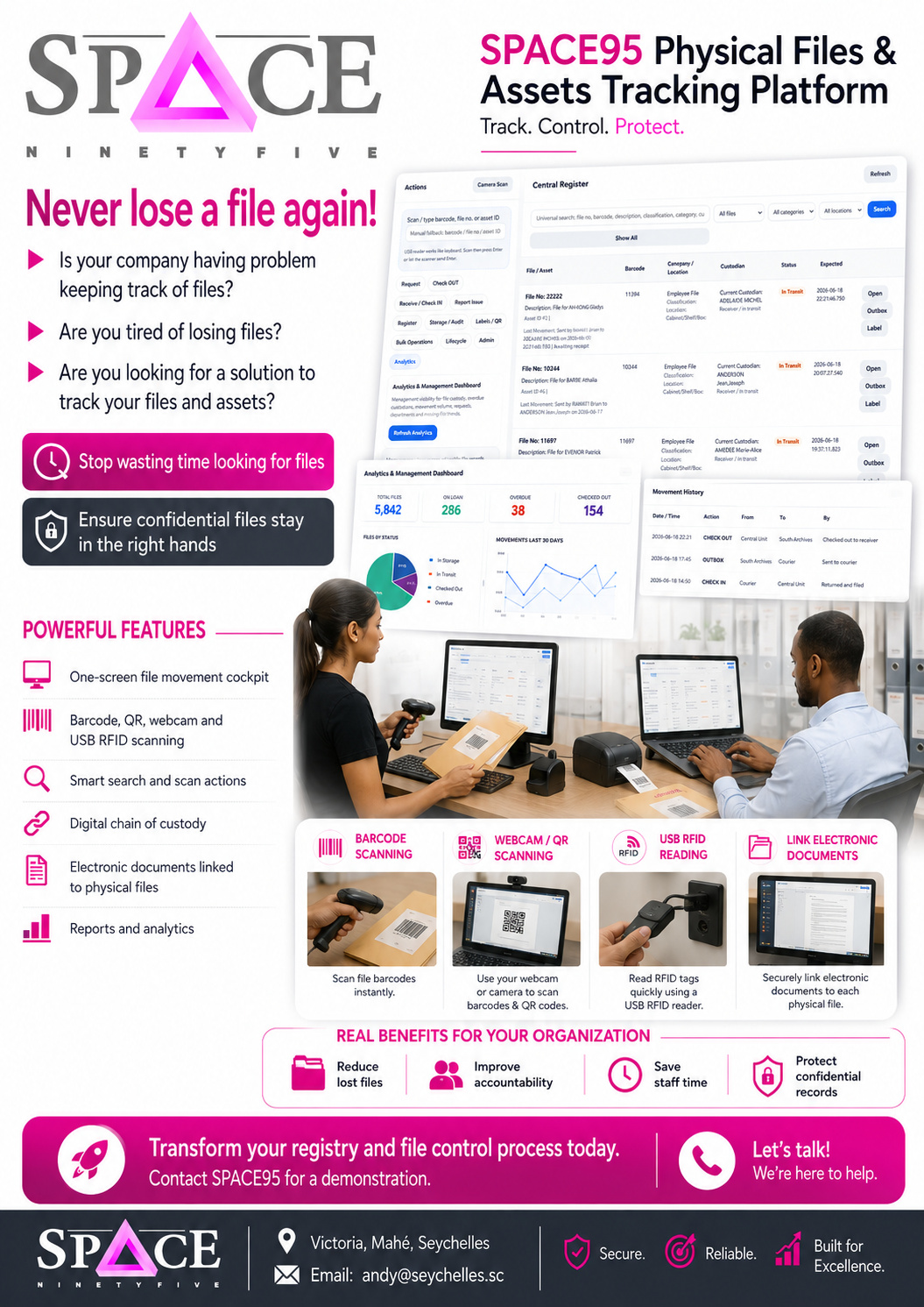 Front page of SPACE95 File Tracking brochure