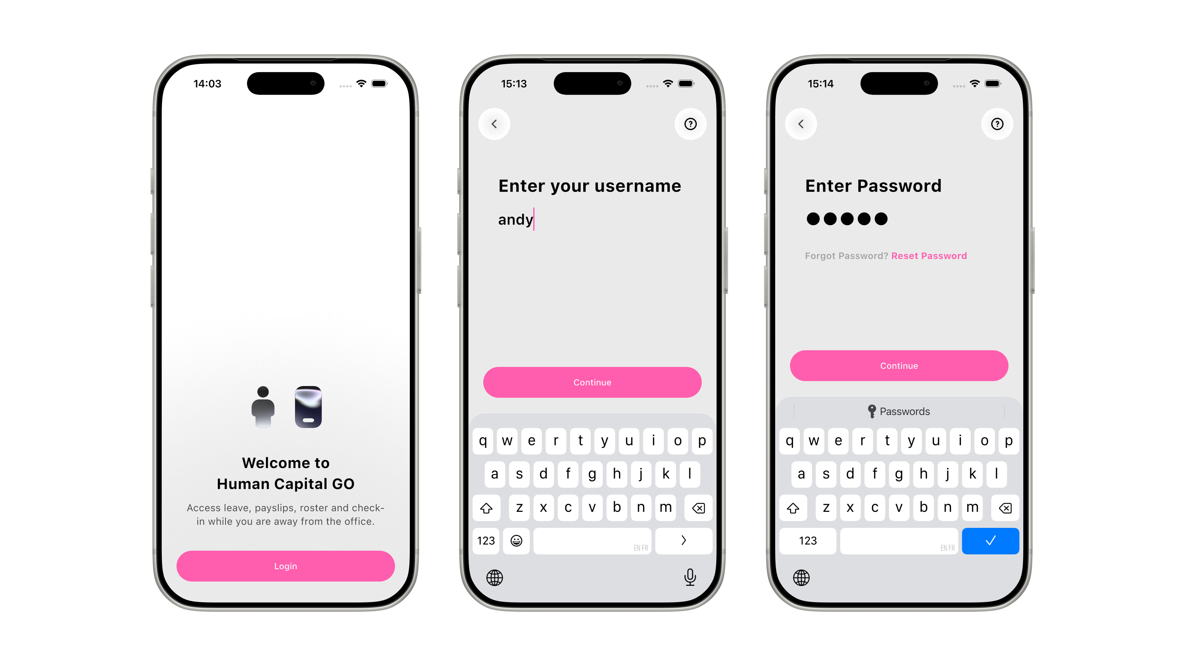 Human Capital GO login screens