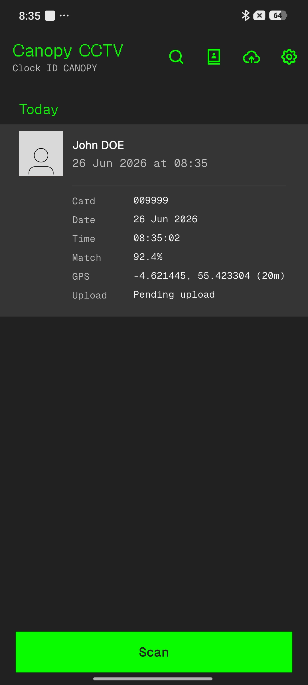 WorkSpace attendance scan log with blocked face